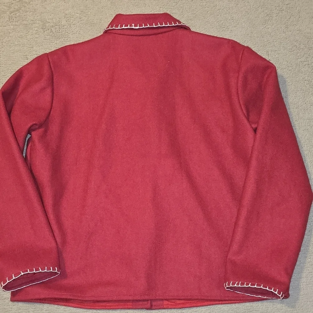 TAKE TWO WOOL BLEND CHRISTIMAS LINED JACKET SNOWMAN VINTAGE  RED WOMENS LARGE